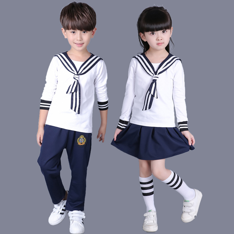 Autumn 100% Cotton kindergarten Boys School Class Sailor School Uniforms Children's Japanese Girls Navy Sailor Uniforms