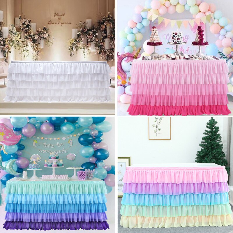 Table Skirt Tableware Table Cloth 5 Layer Tulle Table Skirt Party Tutu Cover Birthday Wedding Banquet Decor Party Decorations