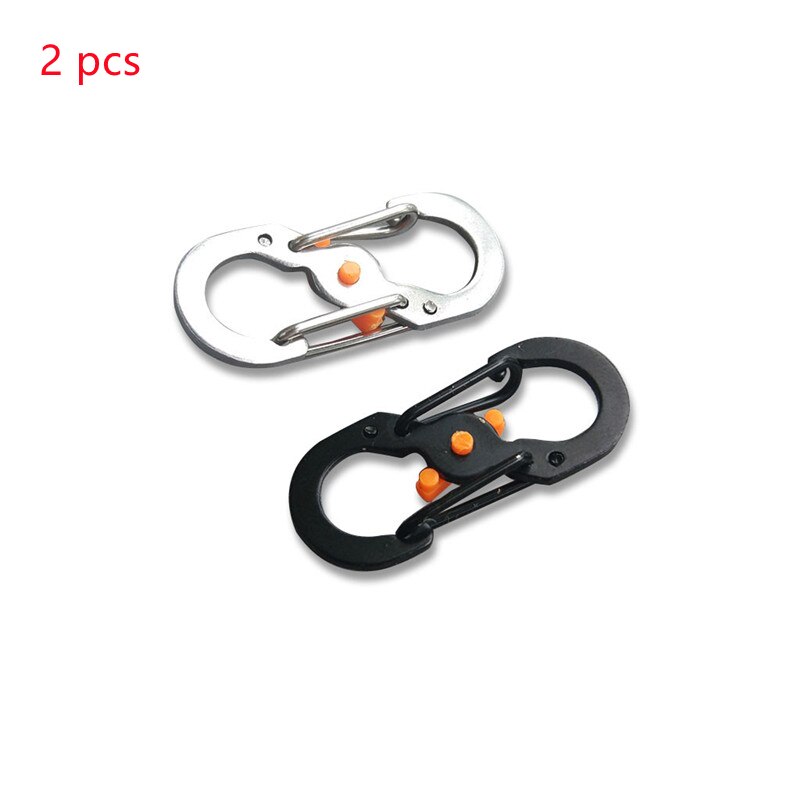 Mosquetón de acero inoxidable tipo S con cerradura, Mini llavero con gancho antirrobo, mochila de Camping al aire libre, hebilla, Herramienta de bloqueo con llave: 2Pcs  Black