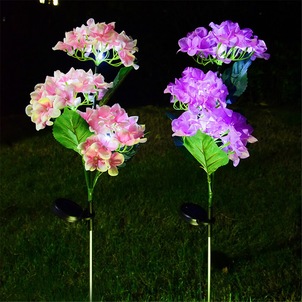 2022 Solar Hydrangea Stake Lights Waterproof Realistic LED Flowers Powered Outdoor In Ground Garden Lamp Lawn Patio Backyard