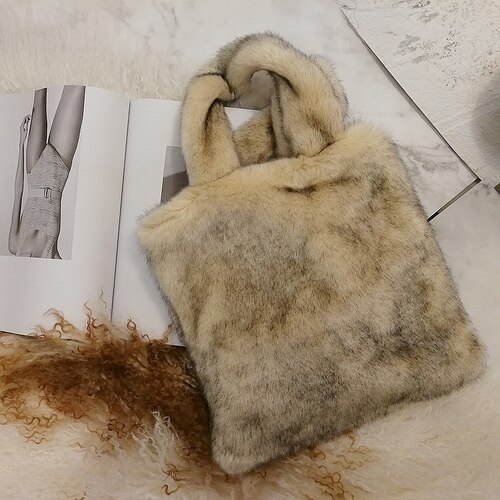 Winter Mode Schoudertas Vrouwelijke Tas Ketting Grote Pluche Winter Handtas Messenger Bag Zachte Warme Bont Tas: 2