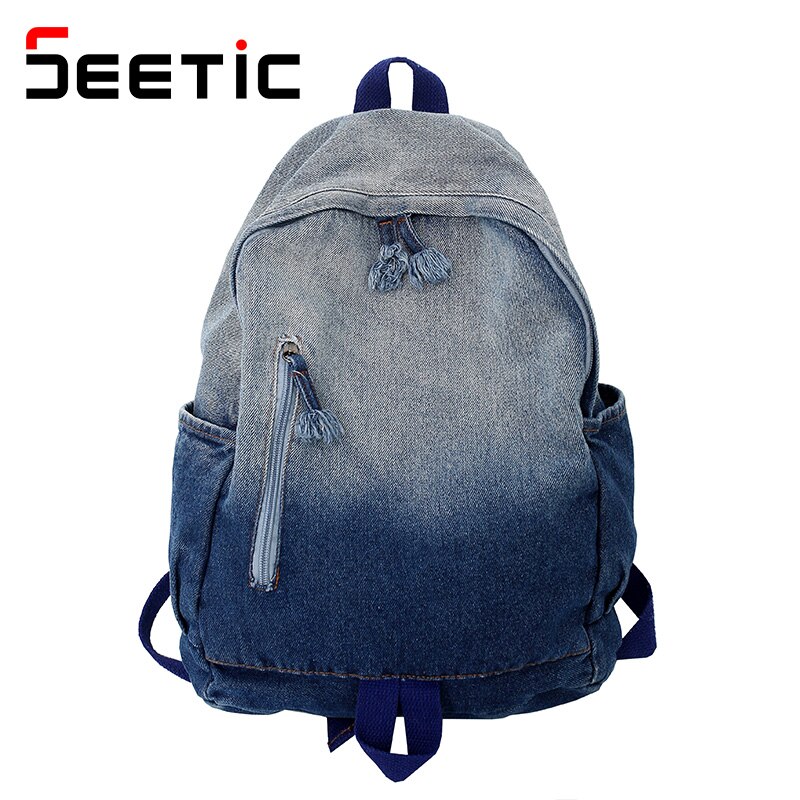 Damen-rucksack aus weichem canvas, gewaschen, schulrucksack aus denim, unisex-reiserucksack mit großem fassungsvermögen, damenrucksack: Blauer rucksack
