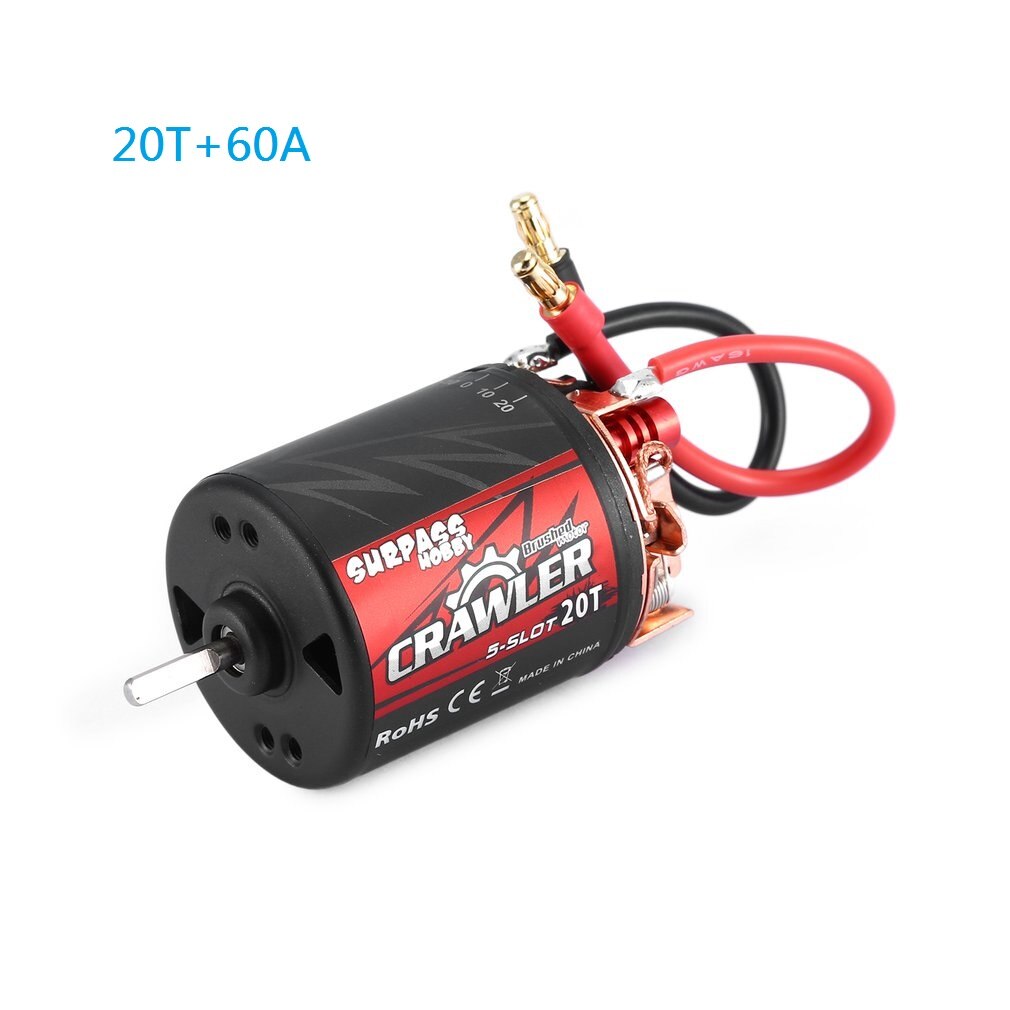 URPASSHOBBY 5-Slot 540 11T/13T/16T/20T Brushed Motor Speed Controller 60A/320A ESC Combo Set For 1/10 RC Crawler Brushed Car: 20T 60A