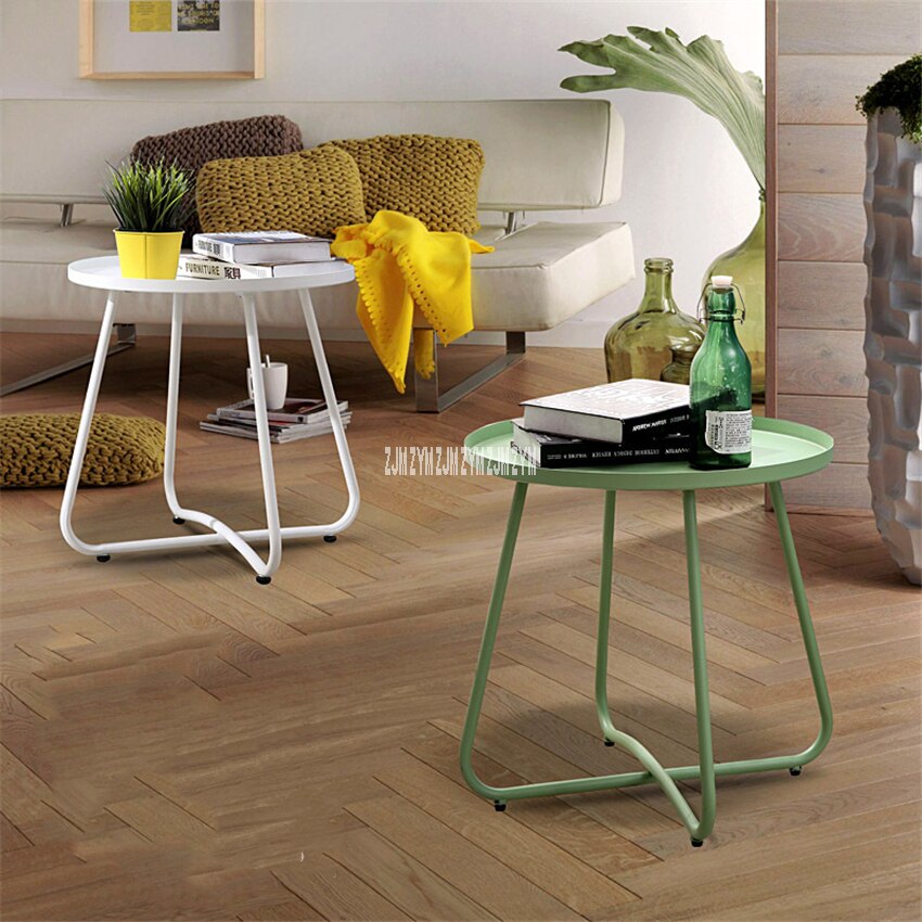 HRCC027 Simple Modern Living Room Metal Tea Table Balcony Carbon Steel Sofa Side Table Bedside Small Storage Round Coffee Table