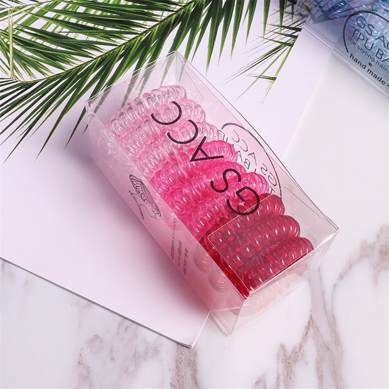 9 stuks telefoonring haarbanden voor dames met doos, elastische rubberen haarringen, haaraccessoires, stylingtool met kleurverloop en snoepkleur: Roze