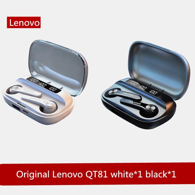 Lenovo-auriculares inalámbricos QT81 con Bluetooth 5,1, dispositivo de audio TWS con Control táctil inteligente, carga tipo C Original: white1 black1