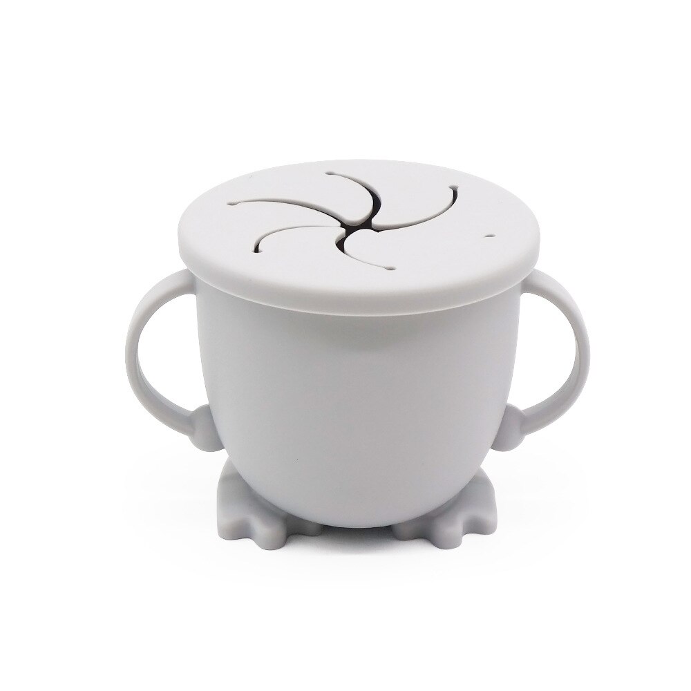 Baby Kids Toddler Baby Collapsible Silicone Snack Container Foldable Snack Attack Cup With Lid Snack Bowl: Grey