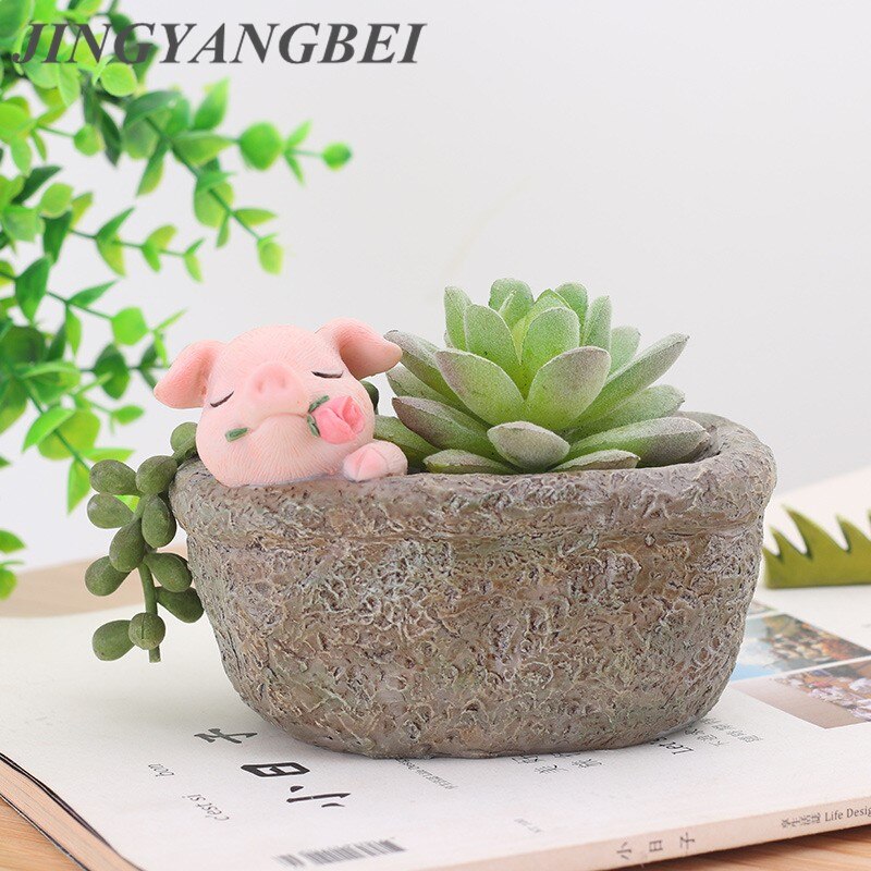 ROZE VARKEN BLOEMPOT Cartoon Dier Planten Hars vaas Succulente Planter Pot Mini Bonsai Cactus Thuis Bruiloft Decoratie Craft