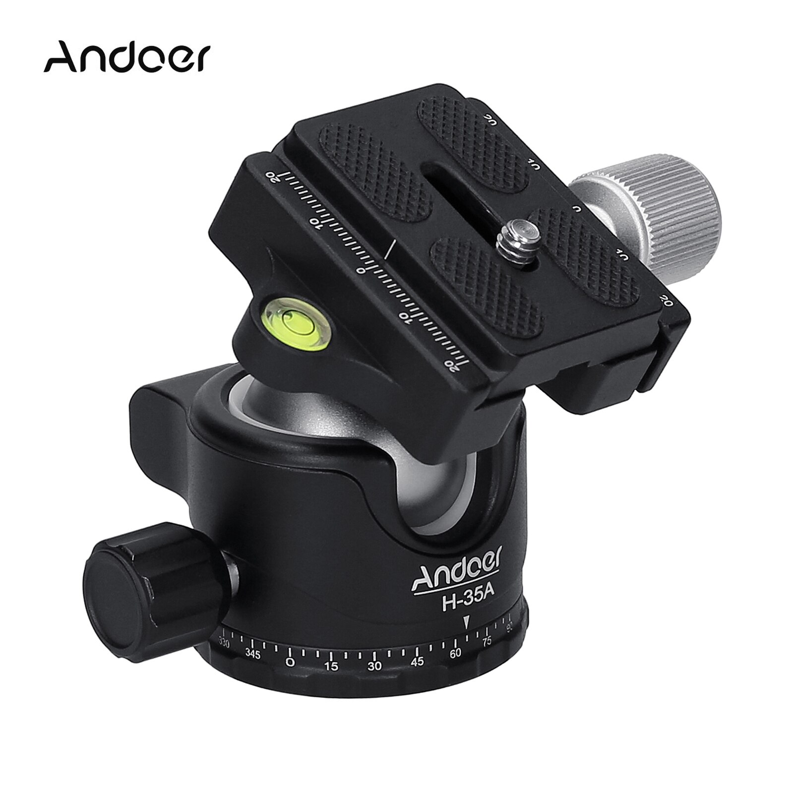 Andoer H-35A Aluminium Alloy Panorama Ballhead Tripod Mount Adapter U-Groove Low Gravity Center Ballhead Max. Load Capacity 15kg