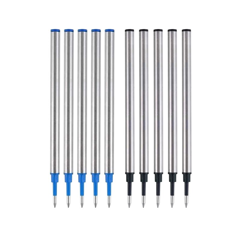 10 Pcs Roller Ball Pen Refill 0.5 mm Replaceable Gel Pen Refill Fast Writing Refills: 5 black 5 blue