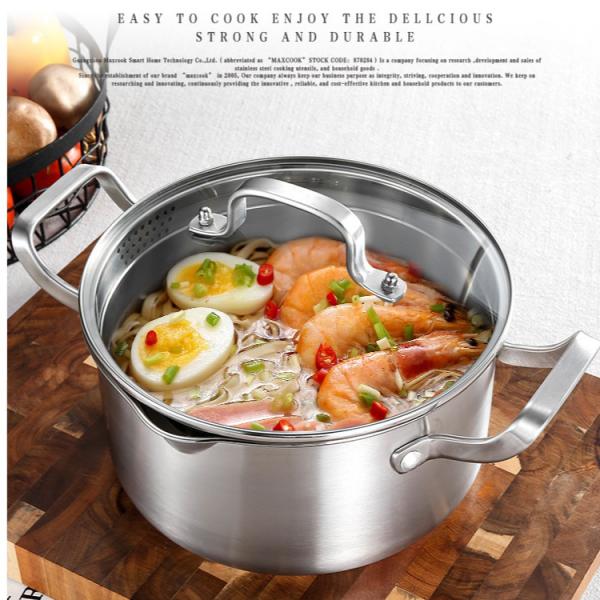 Stainless Steel Stock Pot Casserole Cooking Stockpot with Toughened Glass Lid and Non-Slip Stay-Cool Handles