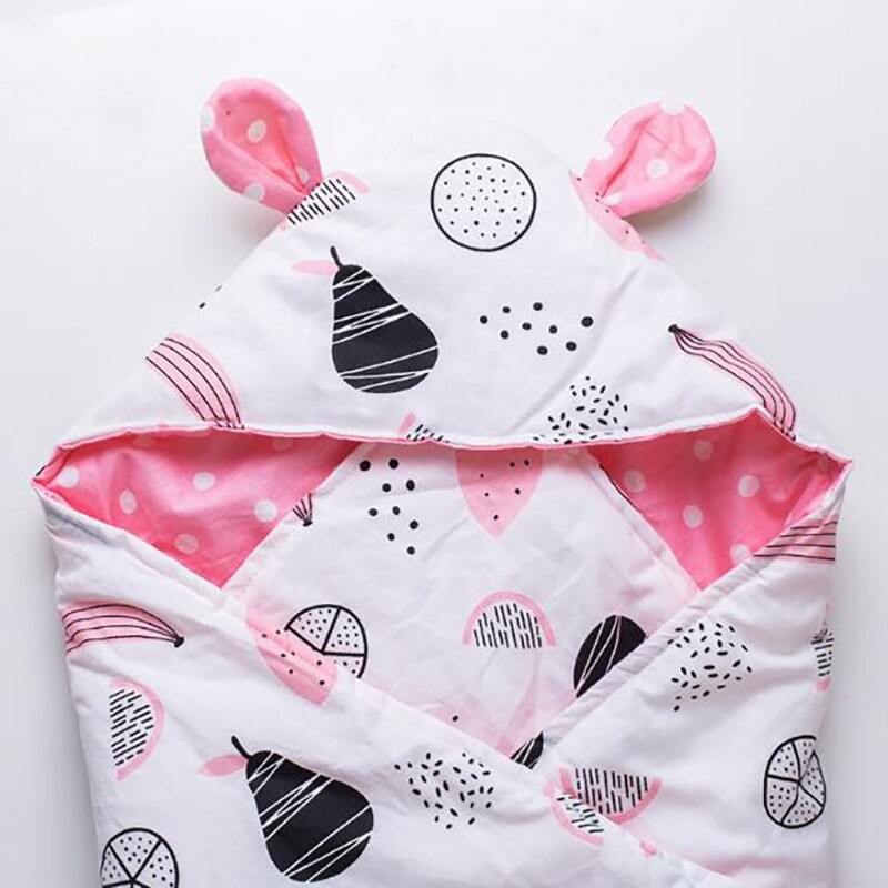 Zachte Baby Baby Hooded Deken Dikker Katoen Inbakeren Wrap Deken Sleepsack Afdrukken Winter Warm Houden BMT047