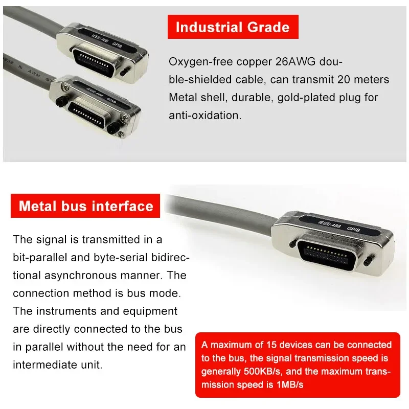 IEEE488 Line Industrial Control Connection Motherboard Wire Accessories GPIB Cable GPIB Transmission Cord 1//2/3/5/8 meters