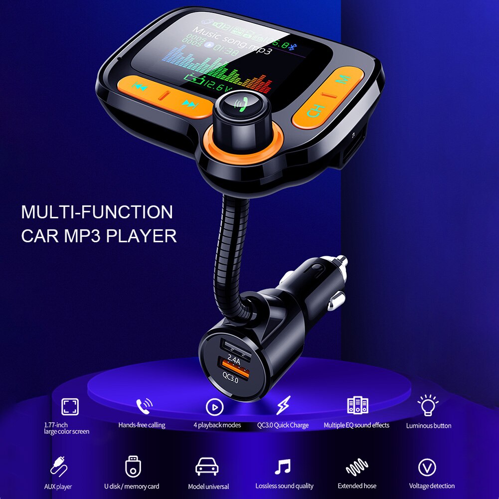 Bluetooth Fm-zender Voor Auto Met Dual Usb-Poorten Opladen (2.4A + QC3.0) handsfree Autolader Radio Ontvanger MP3 Speler