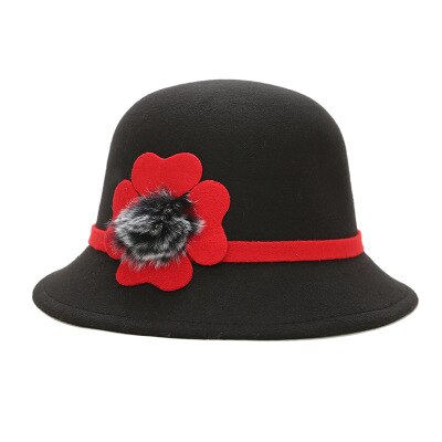 SUOGRY Vintage Stylish Fall Winter Fedoras Hat For Women Hairball Hat For Lady Girls Floppy Cartola Female Felt Bowler Cap: black