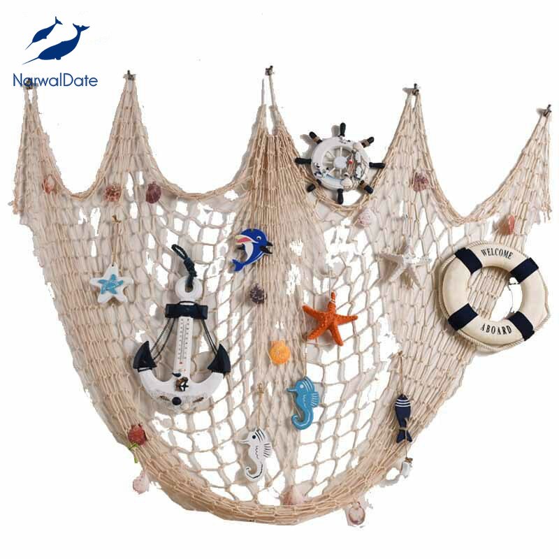 Sea Shells Aquarium Decoration Ocean Decor Mediterranean Fishing Net Nautical Home Decor Hand-woven Float Wall Marine Style