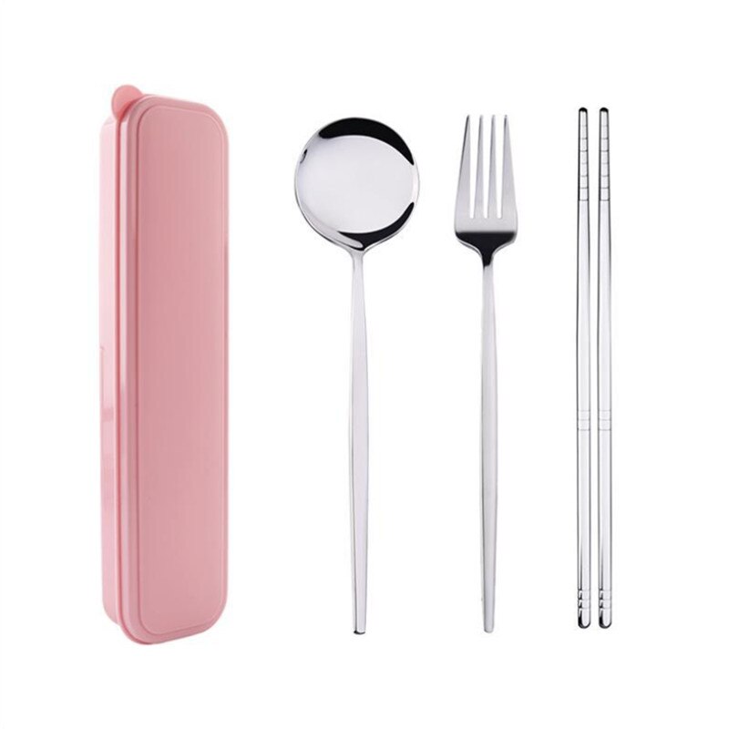 European Portable Dinner Set Cutlery Stainless Steel Knife Fork Spoon Chopsticks Dinnerware Set with Box Kitchen Tableware: Pink B