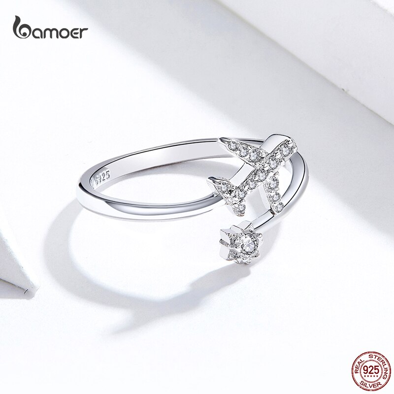 Bamoer Echt 925 Sterling Zilveren Creatieve Vliegtuig Reizen Ring Mode Open Verstelbare Ring Voor Vrouwen Alle-Match Sieraden