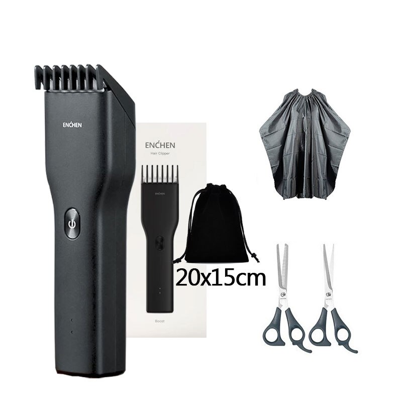 ENCHEN Boost Electric Hair Clippers Trimmers Men Cordless Rechargeable Ceramic Blade Barber Hair Cutter Machine: Black Set3