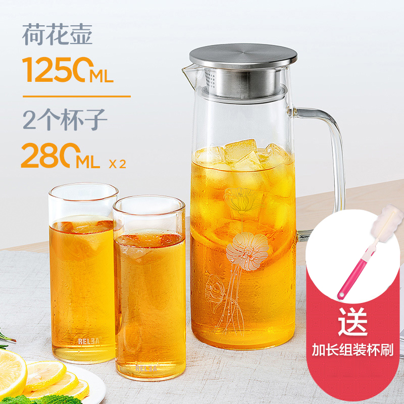 Glas Krug mit Deckel Obst Infusion Eis Tee Krug Heißer Kalten Wasser Borosilikatglas krug Wärme Beständig glas BPA freies: 1.25L Lotus Krug 2Tasse