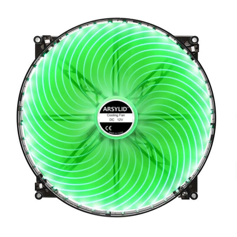 20mm thickness fan Red Blue Green Color 200mm 20cm fan silent for computer Case 20020 fan thin 2cm 40 LED Cooling Fan: Green LED Light