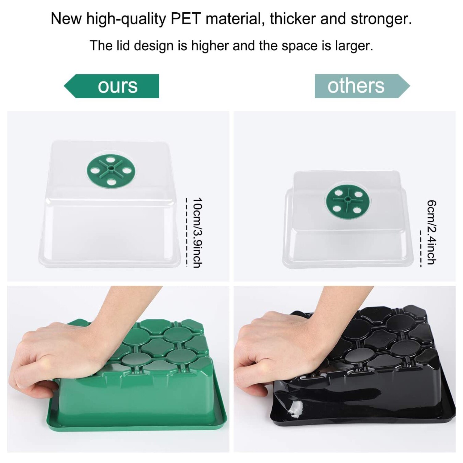 12 Cells Seed Starter Kit Plant Seeds Grow Box cSeedling Trays Germination Box with Humidity Dome and Base for Greenhouse