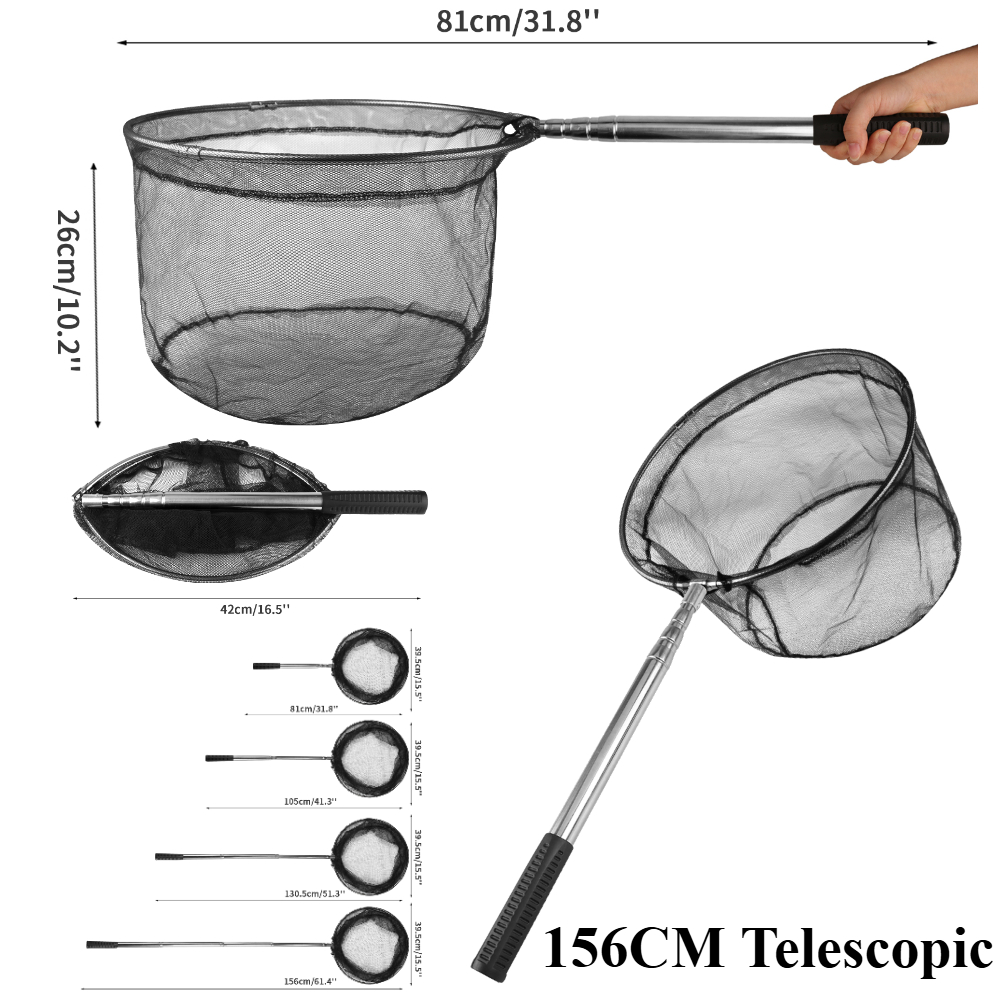 Opvouwbaar visschepnet met telescopische hengelhandgreep Verleng tot 190 cm 100 cm 80 cm visnet voor zoutwater zoetwater: violet