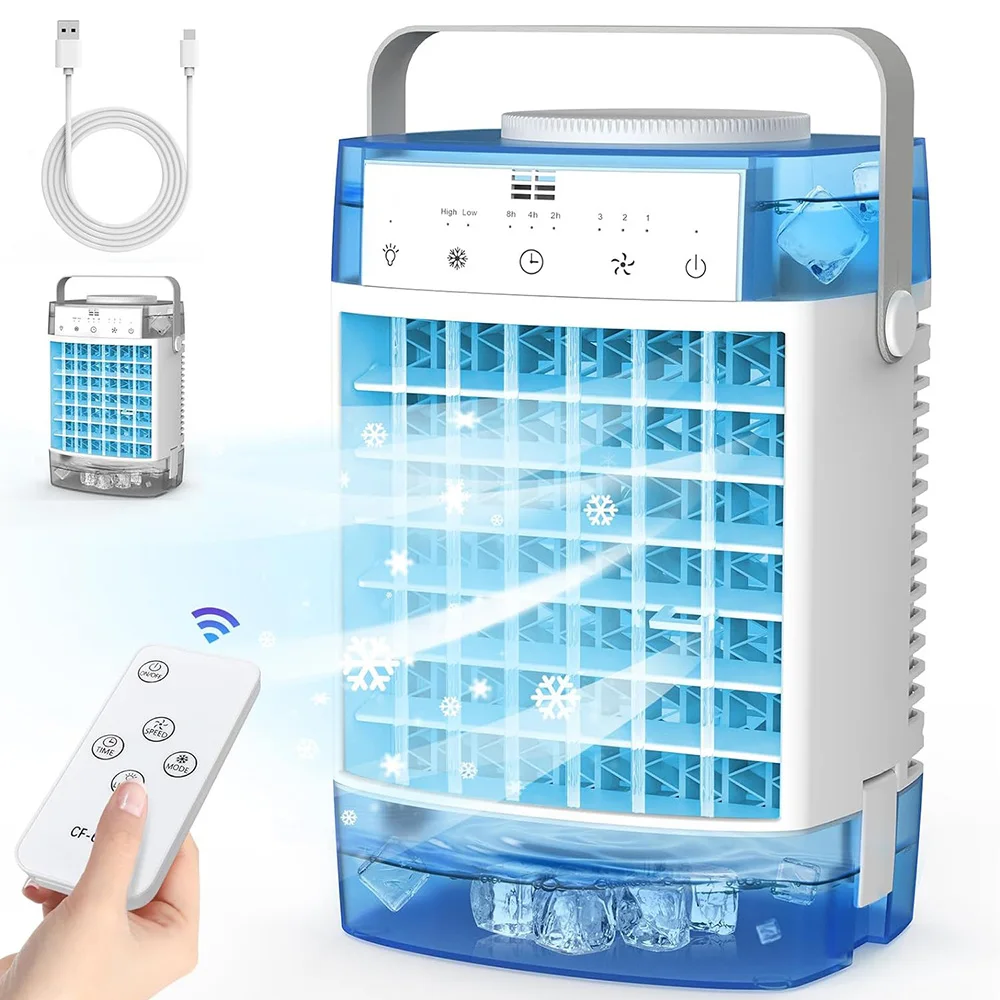 4 in 1 bärbara luftkonditioneringsapparater kylfläkt usb fjärrkontroll timer dimbar 1600ml mini luftfuktare kylare skrivbordsfläkt: Blå
