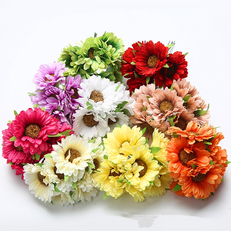 6 sztuk 5 cm sztuczny jedwab tkaniny afryki chryzantema małe stroik kwiatowy akcesoria floret ręcznie robione pudełko upominkowe dekoracje @ 4