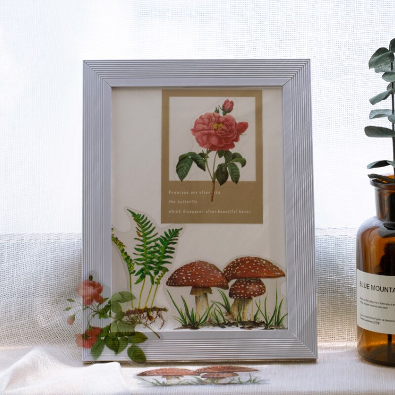 40 unids/bolsa de pegatinas de papel para decoración de plantas y flores naturales, pegatinas para decoración de álbumes de recortes