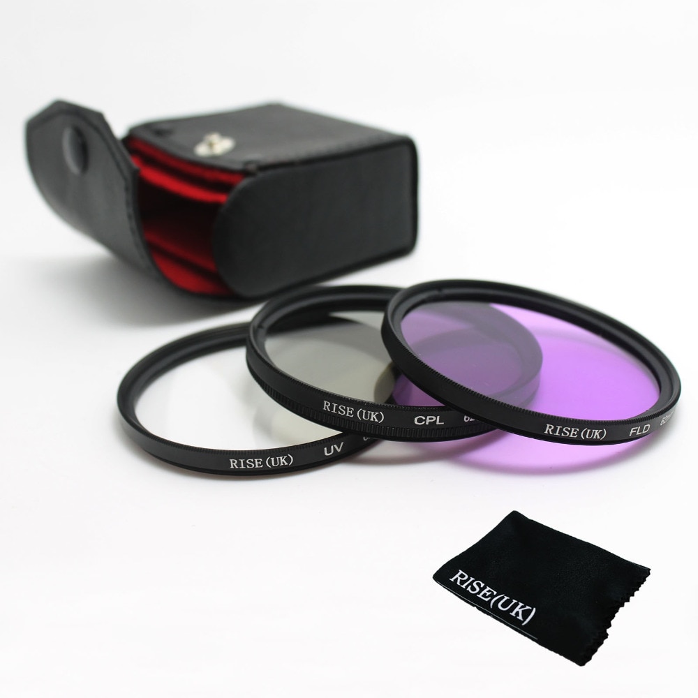 RISE (UK) 49/52/55/58/62mm Multi Coated Filter Kit UV + CPL + FLD voor canon nikon sony camera