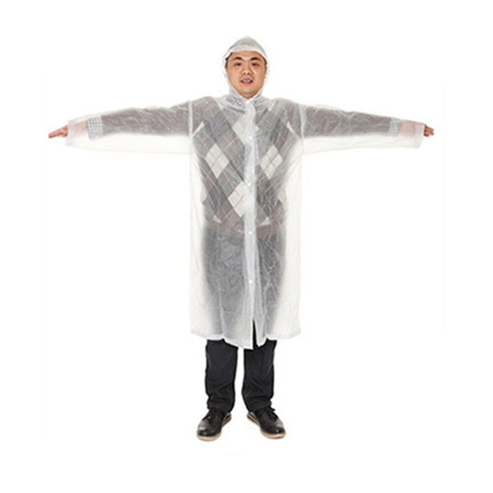 Transparent Rain Coat PVC Vinyl Waterproof Reuse Raincoat Outdoor Travel Runway Hooded Poncho Rain Coats Men Women Rainwear: White