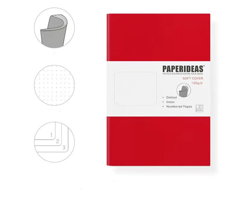 Candy Color Soft Pu Leather Bullet Dotted Journal Notebook A5 5.5x8.3" 94sheets Dot Notebook Diary Journal School Stationery: Red