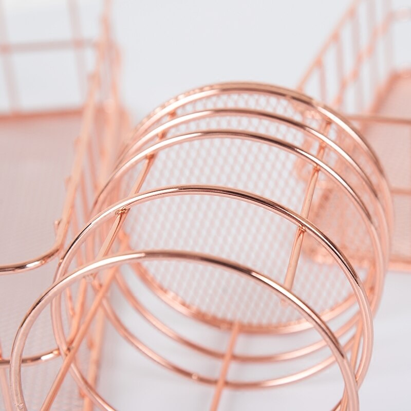 Rose Gold Metal Desktop Storage Baskets Makeup Organizer Eyeliner Brush Set Storage Chopsticks cage Pen Holder Jewelry Storage
