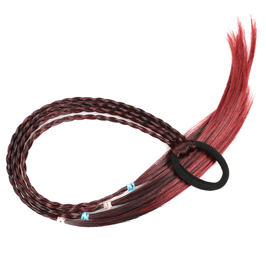 Rubber Bands With Pigtails Rainbow Color Overhead Tail Kanekalon Box Braids Ponytail Hair Extensions With Elastic Band For Girls: Q37-4-1BTBurg