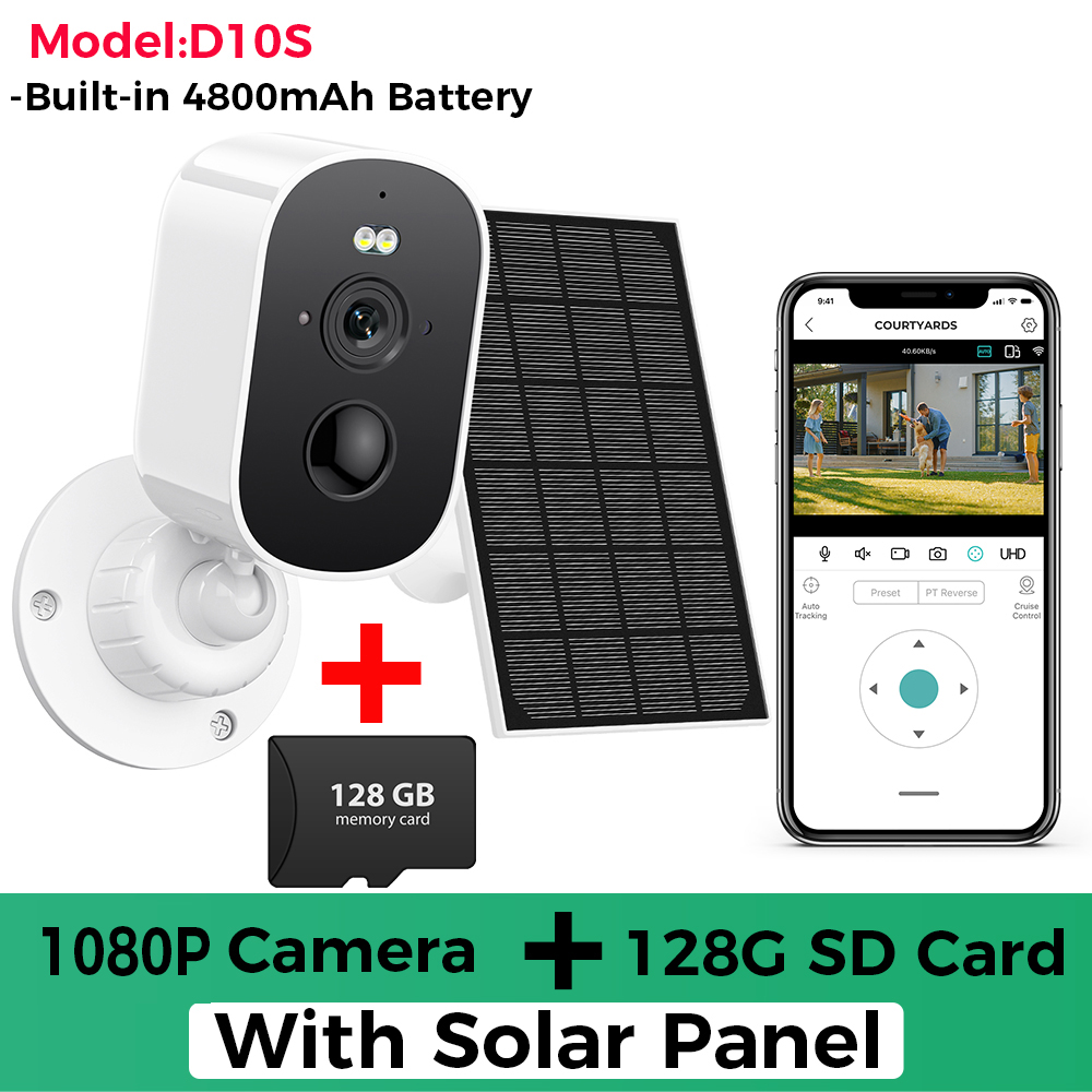 4MP 2K HD caméra solaire sans fil Wifi extérieur 4800mAh batterie WiFi caméra de sécurité IP66 étanche PIR détection humaine ICSEE APP: Marron