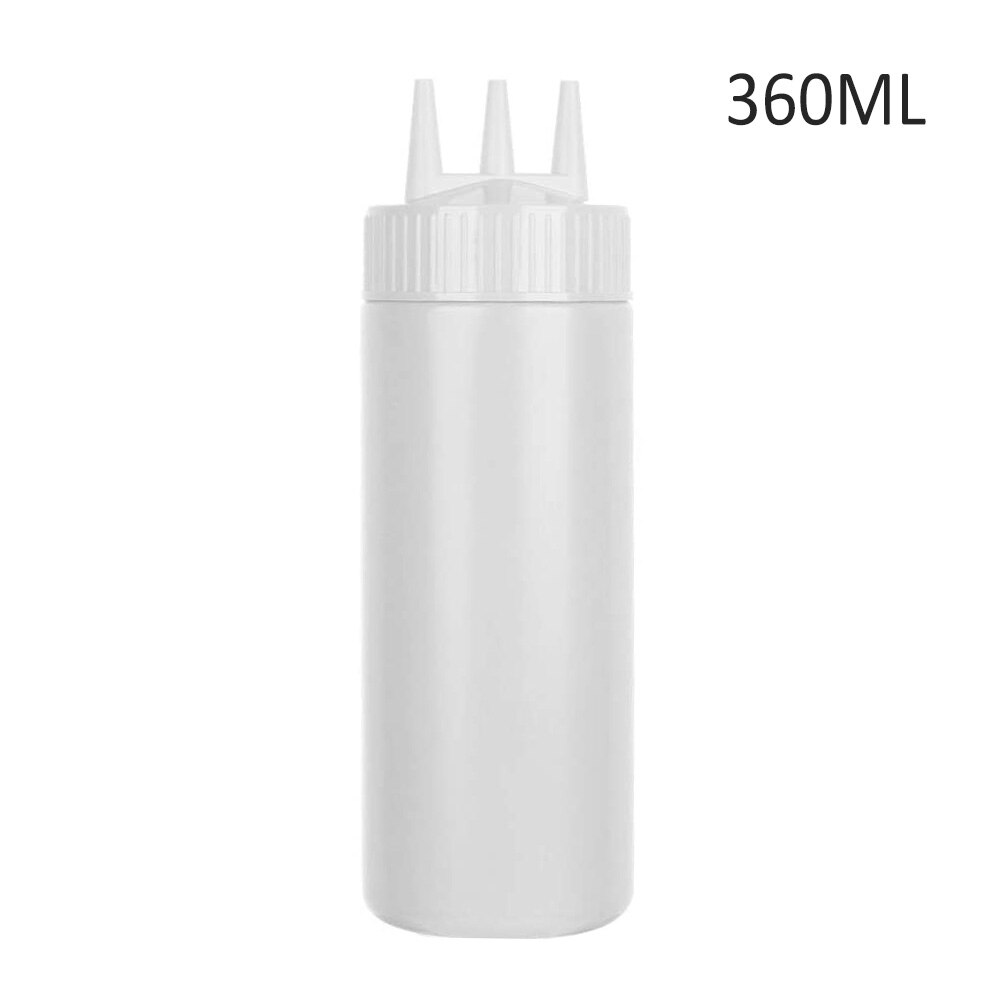 3 Hole Squeeze Bottle Condiment Dispenser Sauce Ketchup Salad Cruet Bin Oil Vinegar Storage Bottle DIY Kitchen Accessories: white 360ml
