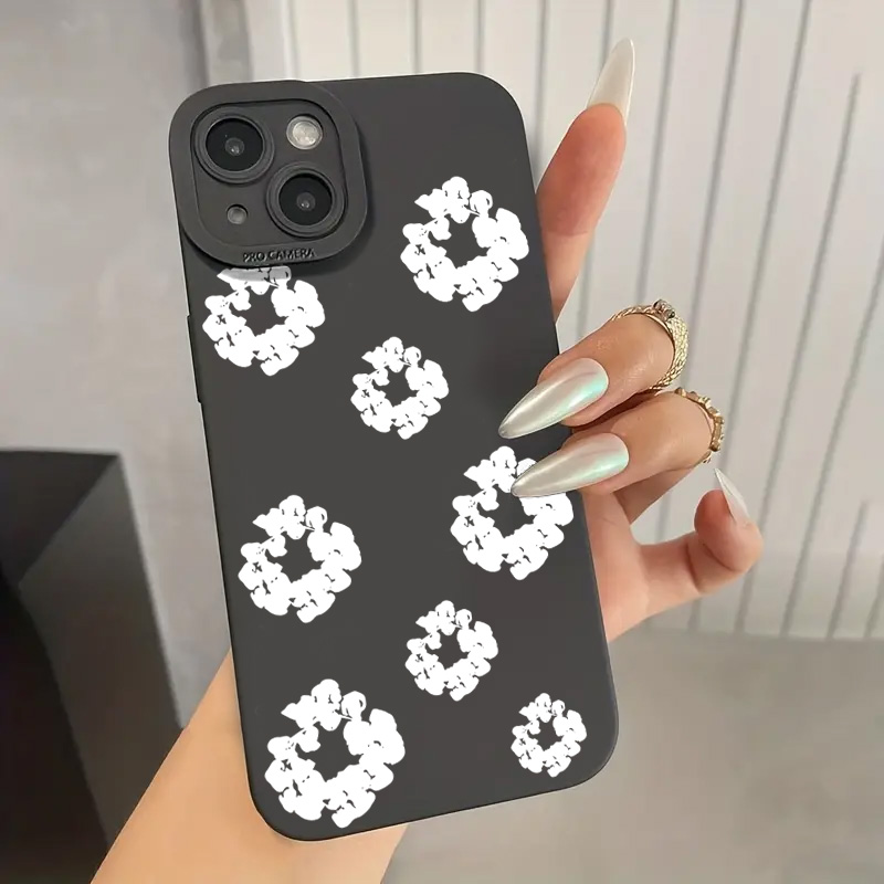 Funda para iPhone 16 Fundas iPhone 15 11 12 13 14 Pro Max X XS XR 7 8 16E 15 Plus Funda de teléfono con estampado de flores y estilo negro