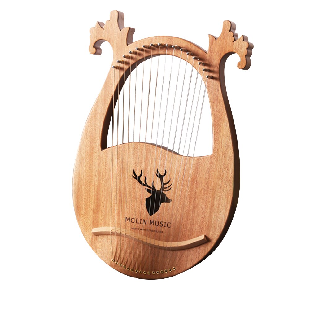 Massivt træ graveret musikinstrument lire harpe 6 strenge rådyr formet klar lyd konkav børnelegetøj: Træfarve