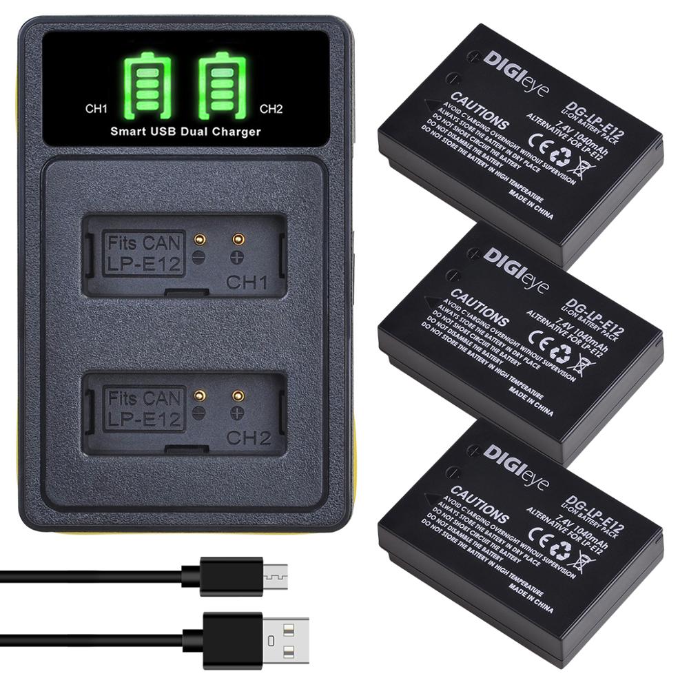 LP-E12 LPE12 LP E12 Batteria Ricaricabile + LED Dual USB Caricabatteria per Canon Rebel SL1, EOS-M, EOS M2, EOS M10, EOS M50, EOS M100