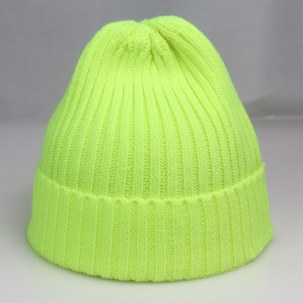 Jasny zwykły czapka dzianinowa zimowe damskie czapki puste szydełkowe paski Skullies czapka neonowy żółty gorący różowy szary biały: neon żółty