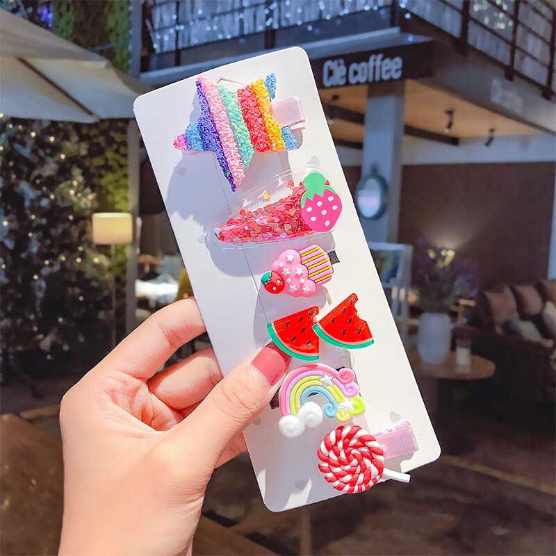 6 stuks/set meisjes schattige kleurrijke cartoon haarspelden kinderen zoete haarspeldjes haarspeldjes hoofdband kinderhaaraccessoires: En