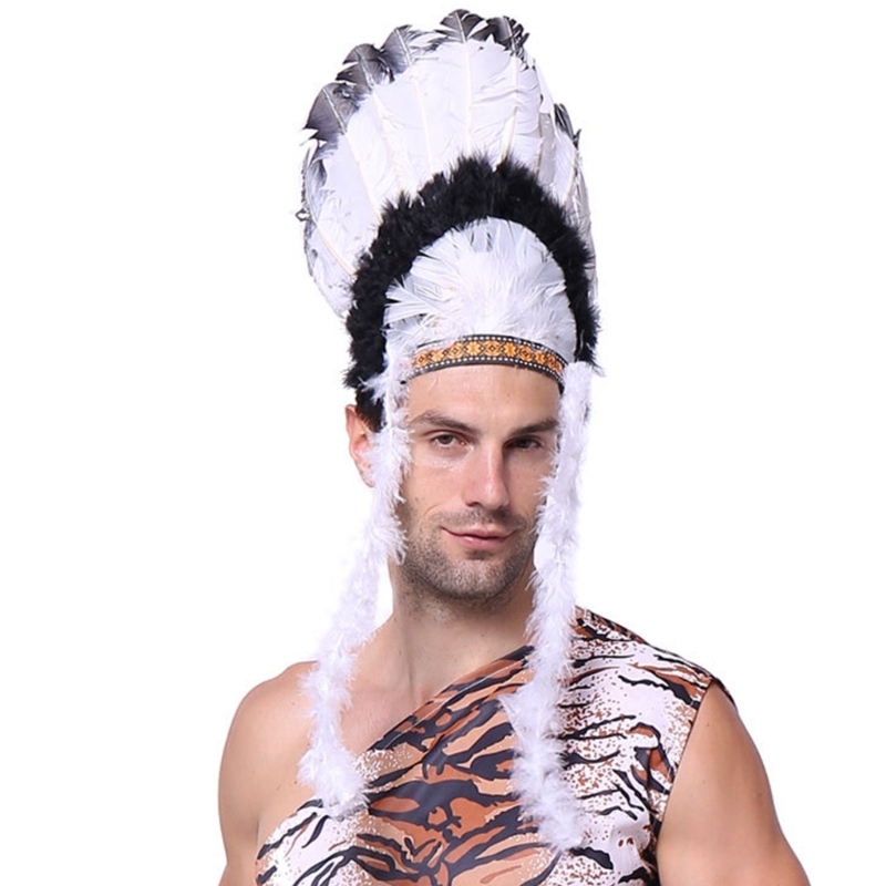 Native American Chief Headdress Indian Costume Feather Hair Dress Headpiece Headband Accessories for Adults and