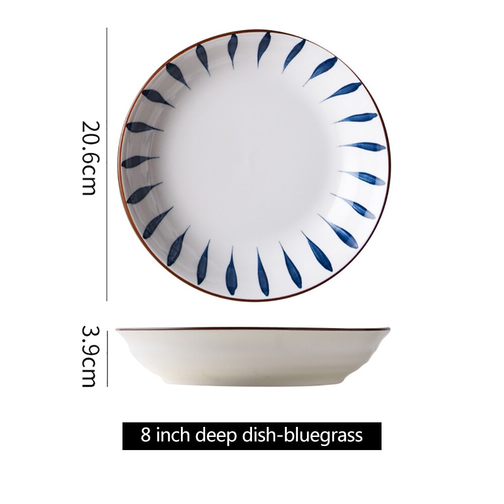 8Inch Japanese Ceramic Round Dish Home Breakfast Plate Pasta Dessert Steak Western Dish Hand-Painted Simple Decoration 1PC: A1