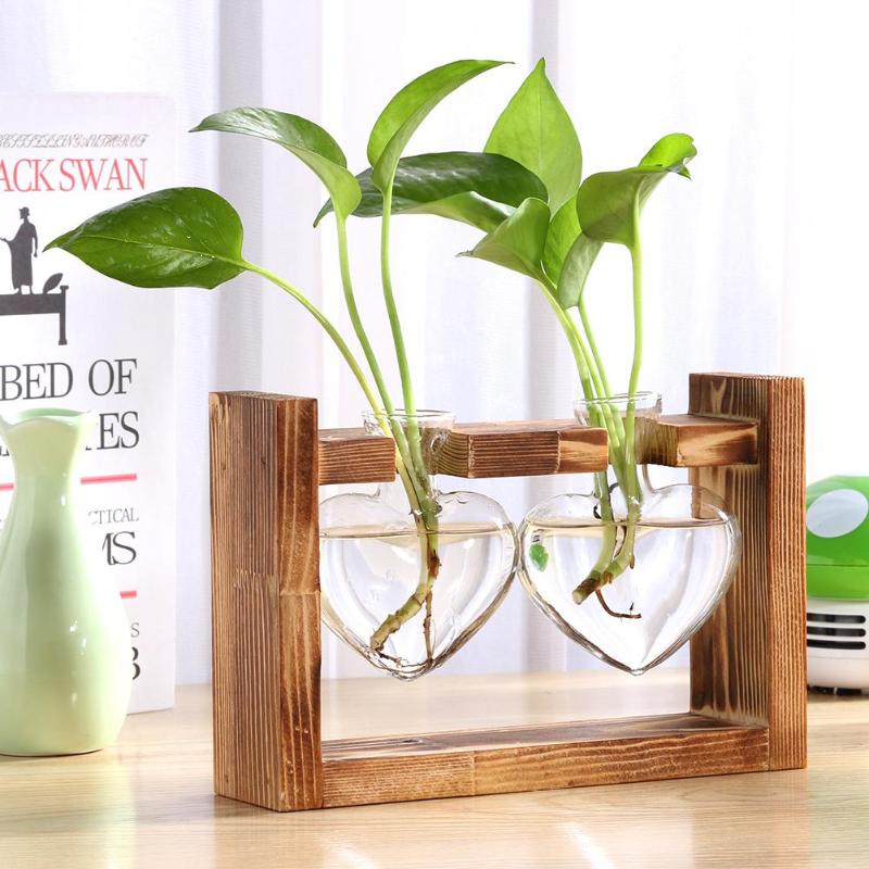 Vktech puinen pidike lasi maljakko pöytä työpöytä hydroponics kasvi bonsai kukkaruukku riippuva terraario maljakot kotitoimiston koristelu: 2 maljakkoa tyyppi f