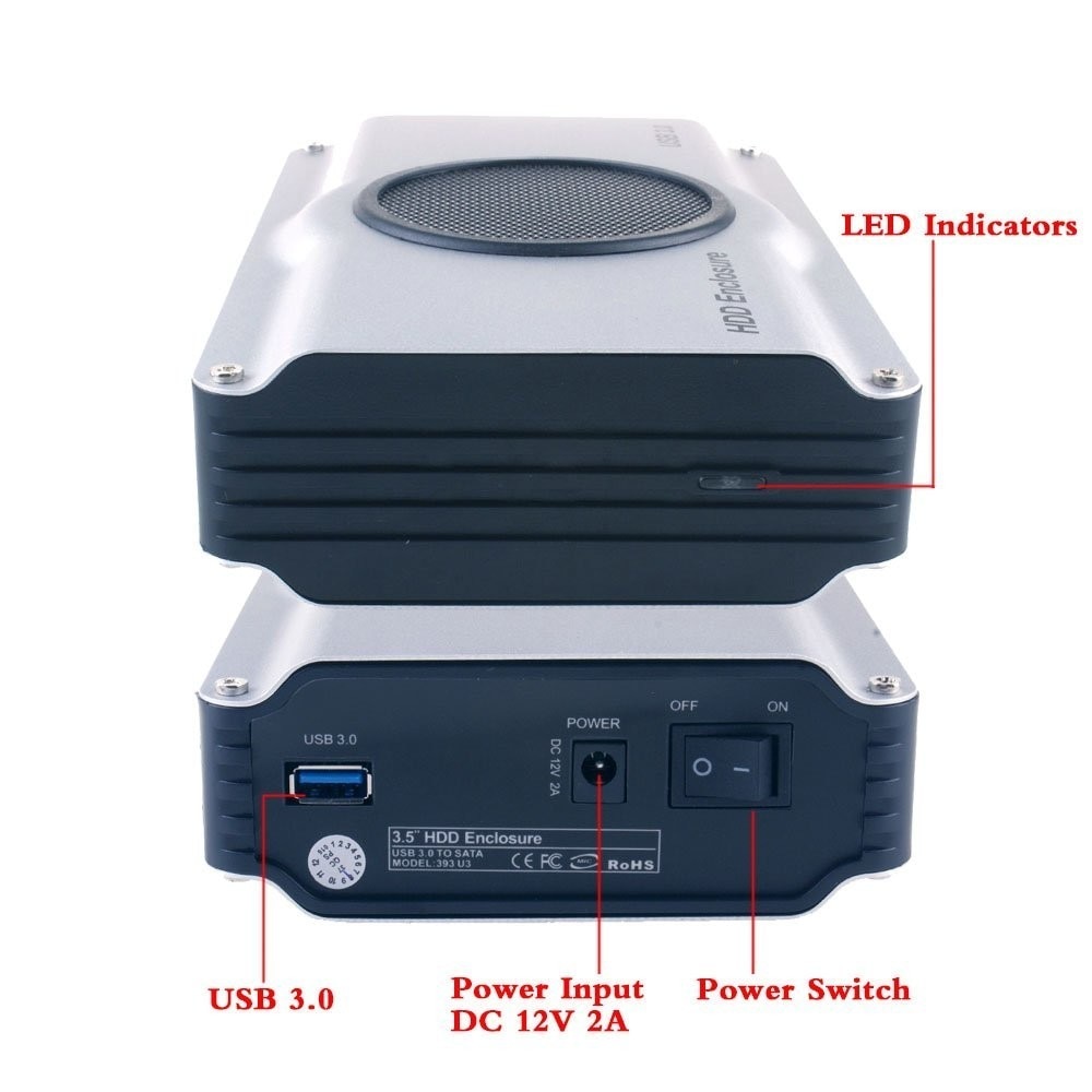 3.5 Inch 393U3 Aluminium Behuizing 5 Gbps Superspeed Usb 3.0 Naar Sata Hdd Behuizing Box Case Interne Koele Ventilator