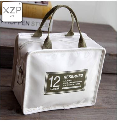 XZP-fiambrera portátil de piel sintética para mujer, bolsa impermeable para comida, Picnic, almuerzo, aislante,: Blanco