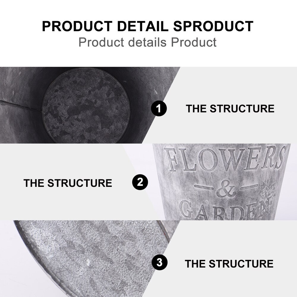 Garden Wrought Iron Pail Simulation Round Iron Bucket Flower Pot Metal Flower Bucket for Home - Size L(Light Grey)