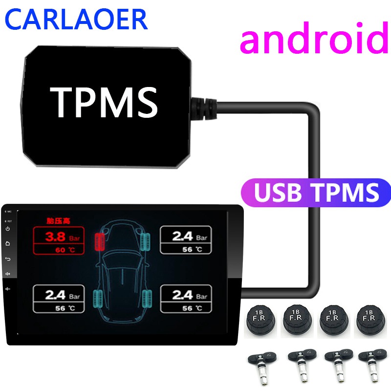 USB Android TPMS Tire Pressure Monitoring System Display Alarm System 5V Internal Sensors Android Navigation Car Radio 4 Sensors