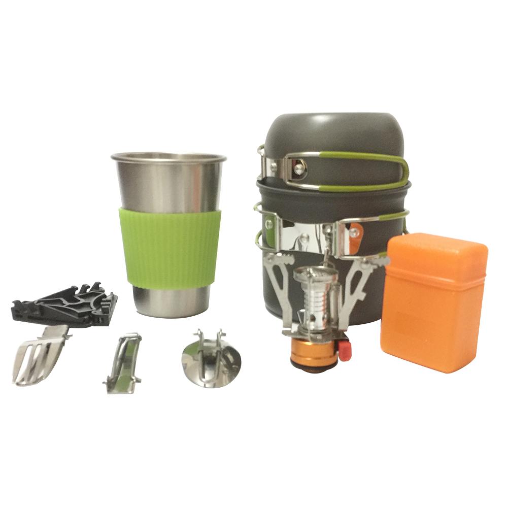 Camping Cookware Ultralight Utensils Outdoor Tableware Set Hiking Picnic Cooking Backpacking Camping Tableware Pot Pan 1-2person: 9pcs